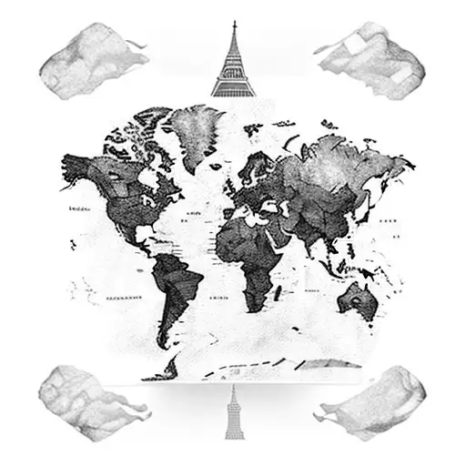 A World Map With Colorful Illustrations Of Iconic Landmarks From Different Countries