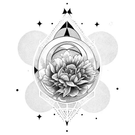 Moon With Pisces Zodiac Stars And Peony Flowers