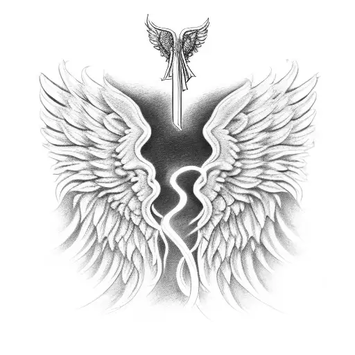 An Intricate Design Featuring The Angel Wings And Demon Tail From Good Omens