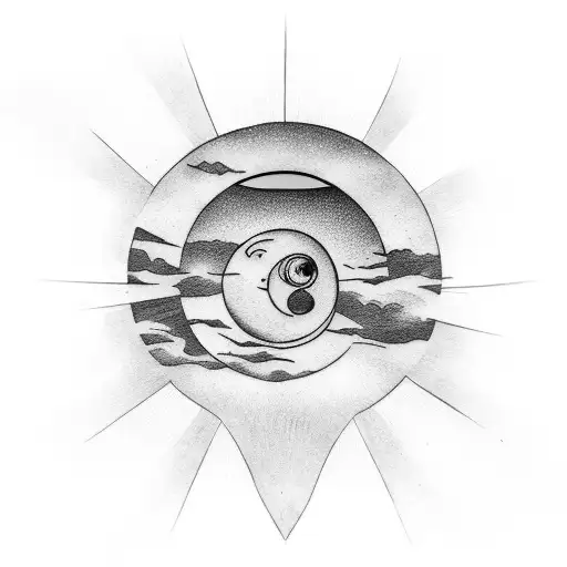 A Camera Lens Surrounded By A Crescent Moon And Sun Rays