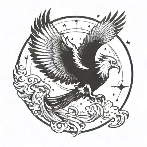 A Celestial Phoenix Soaring Through The Night Sky Filled
