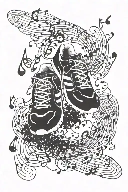 Musical Notes Forming A Path Winding Through A Forest Or Mountains With Running Shoes
