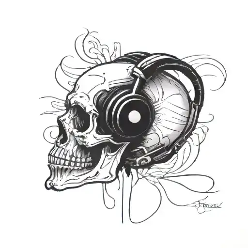 A Skull With Headphones Listening To Metal Music While Reading A Book