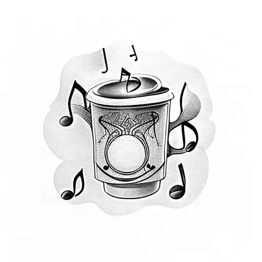 A Coffee Cup Surrounded By Musical Notes