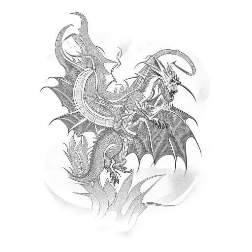 A Fierce Dragon Emerging From A Tribal Pattern