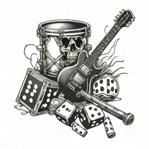 A Pistol And Dice Intertwined With A Warrior Drum Set