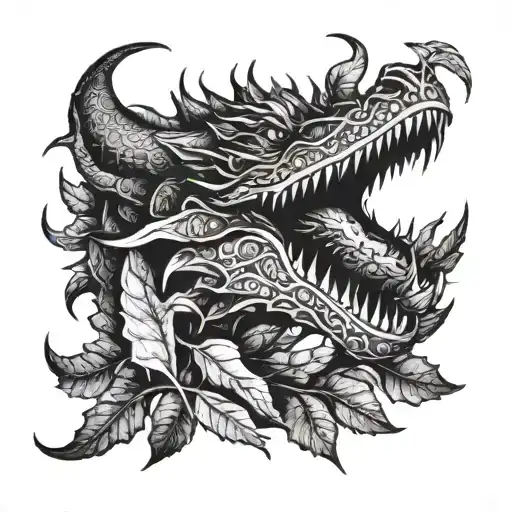 Dragon Head Wrapped In Rowan Leaves