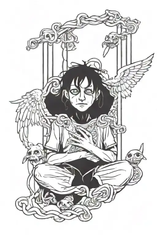 Depressed Man Puppet Master With Strings Angel And Demon