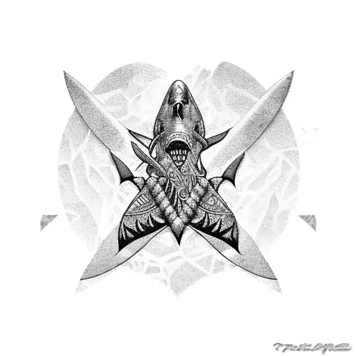 Backpiece Hawaiian Tribal Symbols Spears Pointed Up Shark Teeth