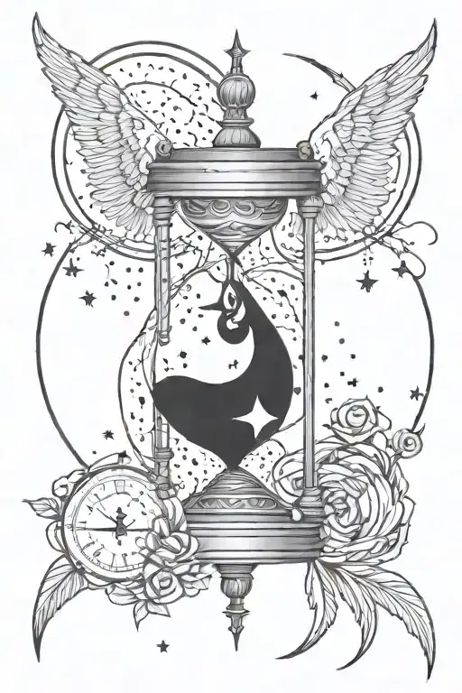 Penelope Intertwined With Hourglass And Moon Surrounded By Stars