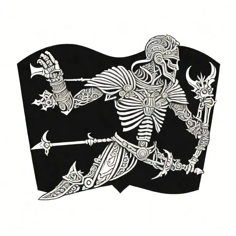 An Intricate Design Featuring Roman Soldier Armor With Maori Patterns And Skeletal Elements