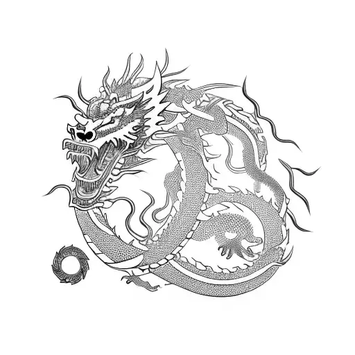 A Neosamurai With A Giant Chinese Dragon In Background