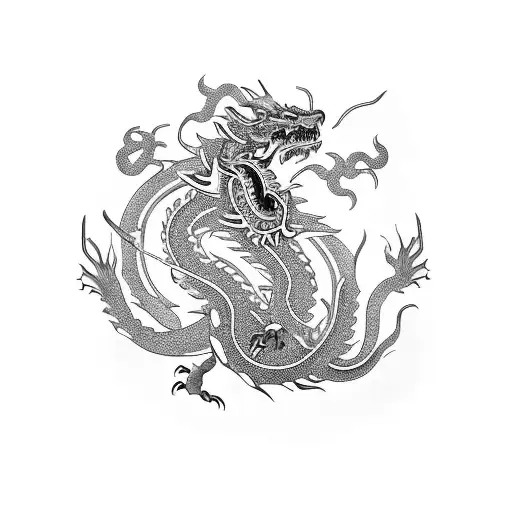 A Neosamurai With A Giant Chinese Dragon In Background