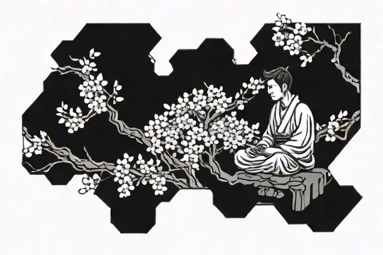 A Stoic Philosopher Meditating Under A Japanese Cherry Blossom Tree