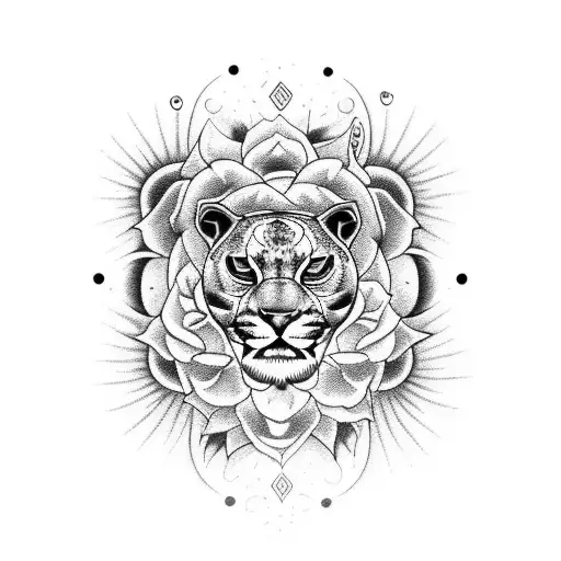 Full Body Panther In Front Of Sun And Roses