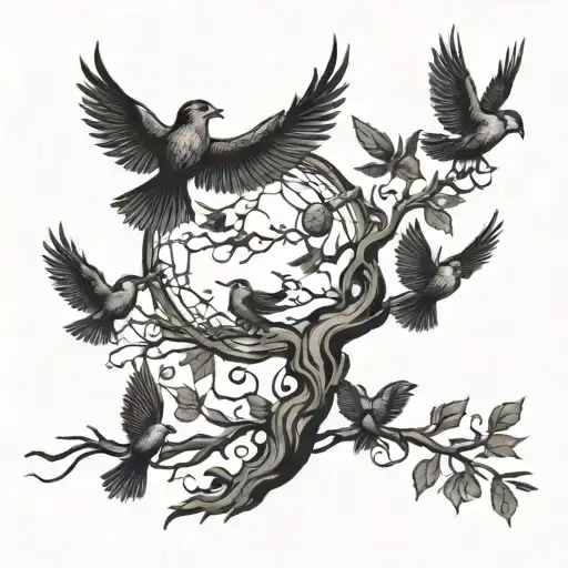 Birds Flying From A Tree