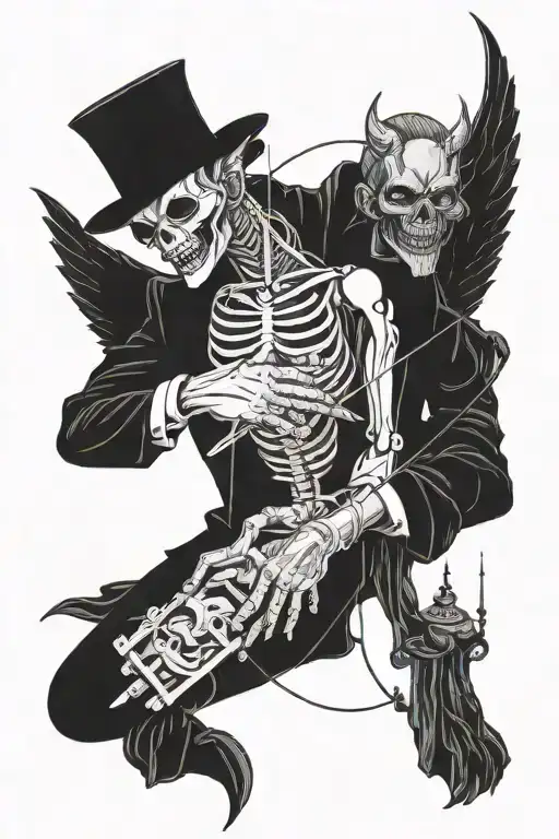 Puppet Master With Strings Angel And Demon Holding