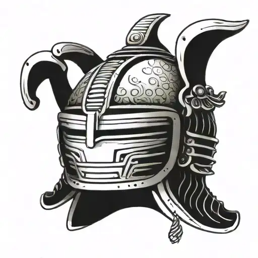Samurai Helmet With A Football Design Incorporated Into The Helmet's Details