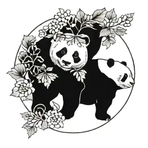 A Botanical Mandala Design Featuring Ginkgo Leaves And A Panda As The Central Motif