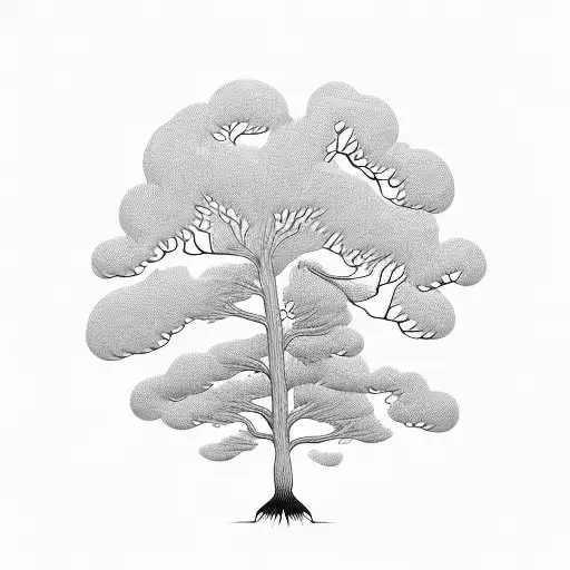 Pine Forest With Roots And Small Dragons Flying Silhouette