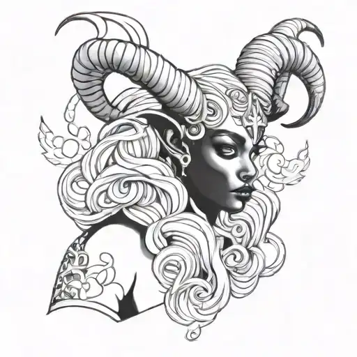 Zodiac Sign Aries Woman With Black Horns Without Shades