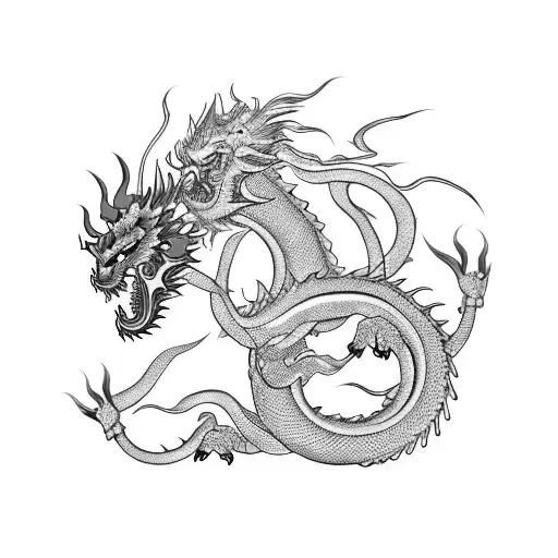 A Neosamurai With A Giant Chinese Dragon In Background