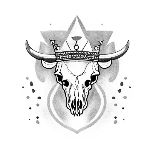 Bull Skull With Crown On One Horn