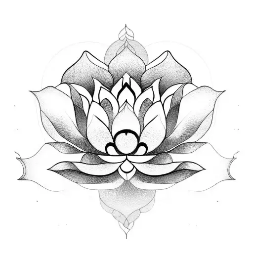 A Blackwork Design Featuring A Lotus Flower Merging With A Silhouette Of Buddha
