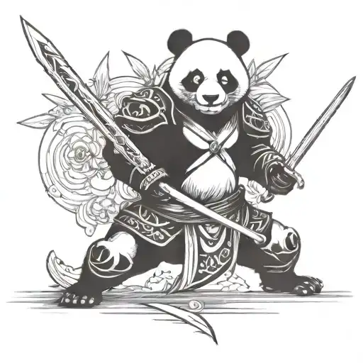 A Fierce Panda Warrior Wielding A Sword In A Gym Setting