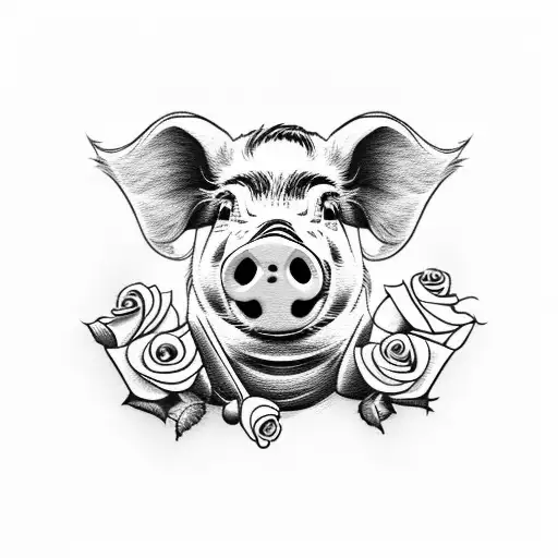 Pig With Rose In Mouth And Heart