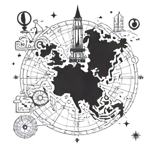 An Intricate Map Of The World With Landmarks From Different Countries Integrated Into The Design