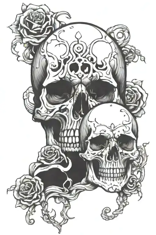 Skull Who Has Blood And Heart Shaped Lock Intertwined