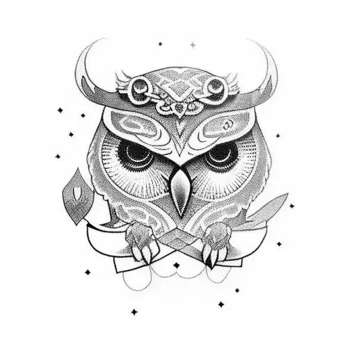 Calf Tattoo Viking Symbols With Owl At Top