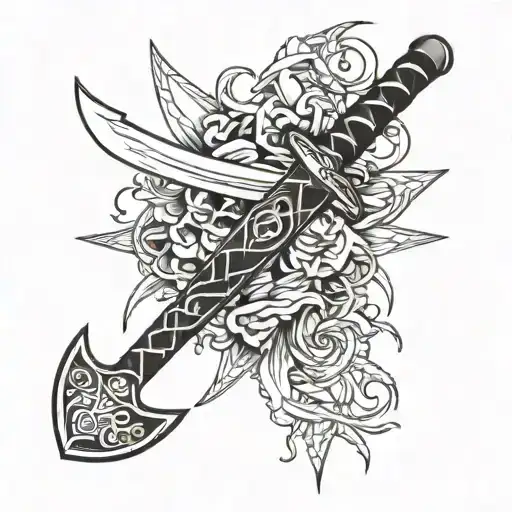 Katana Crossed With Viking Battle Axe