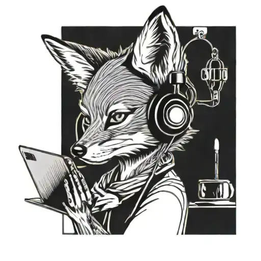 A Fox Wearing Headphones Listening To Music While Coding On A Laptop
