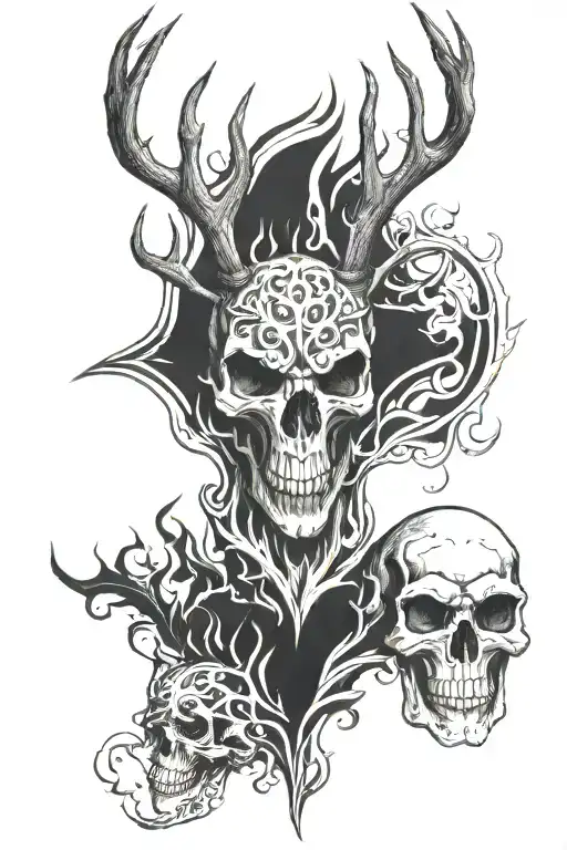 Skull Deer Head With Flames