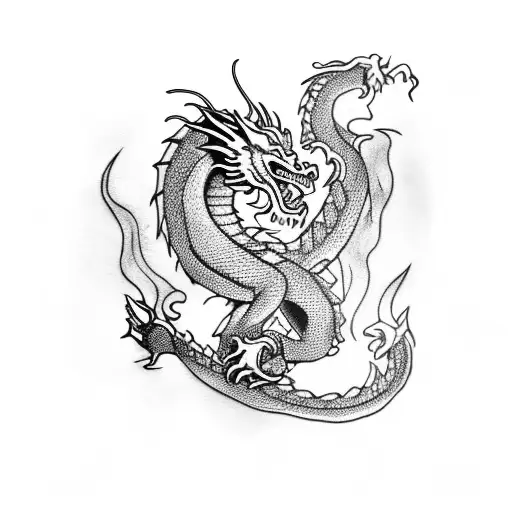 Dragon With Mouth Open Blowing Fire