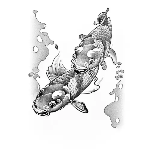 Two Koi Fish With Flowers