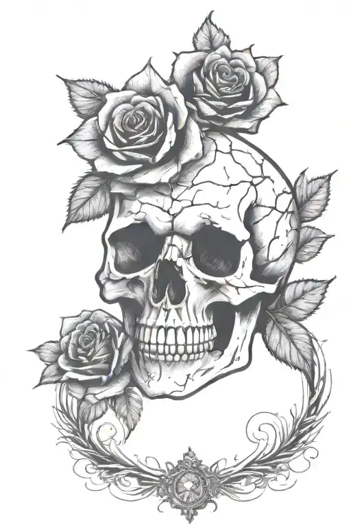 A Gothic-inspired Tattoo Featuring A Skull Surrounded By Dark Roses And Thorns