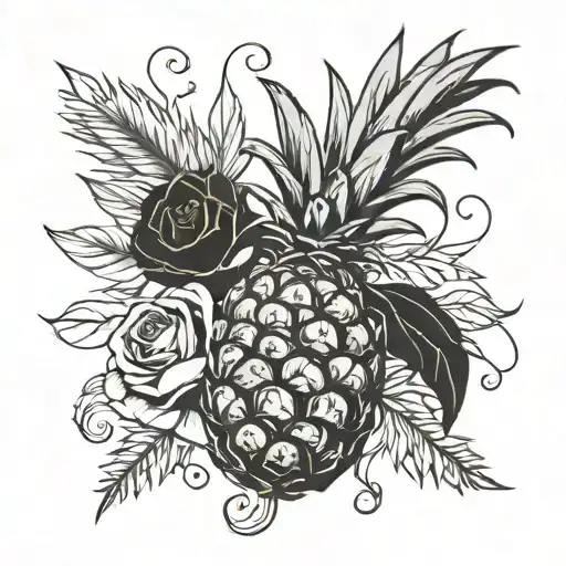 A Pineapple And Rose Intertwined To Represent Love And Passion