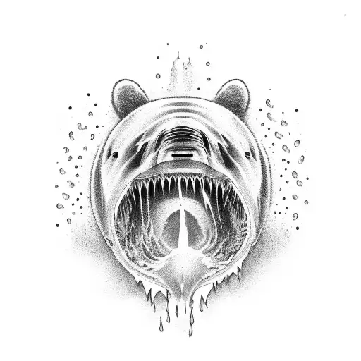 Bear Drinking Water From A Lake With A Great White Shark