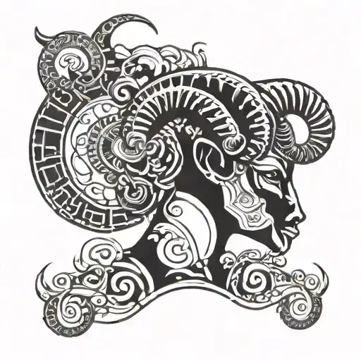 Zodiac Sign Aries As An Abstract Woman With Completely Black Horns