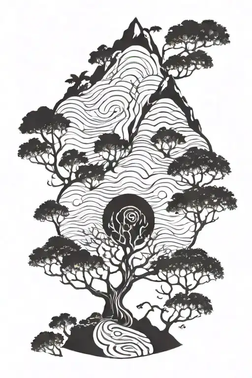 Taino Pattern Mountain Trees