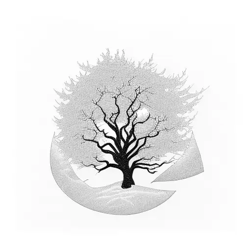 Tree With Family Silhouette