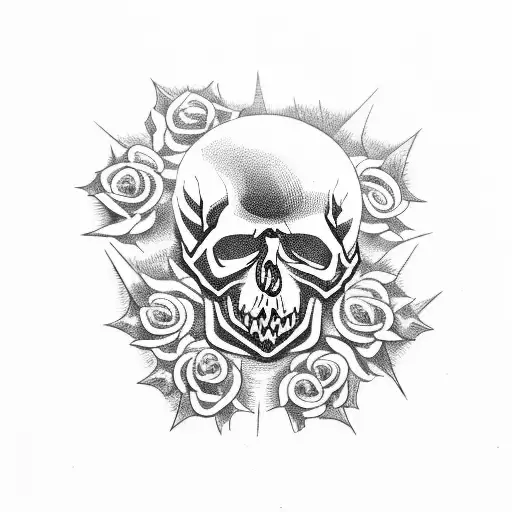 Metal Band Logo Incorporated With A Skull And Roses