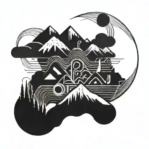 A Geometric Mountain Range With Musical Notes Intertwined In The Design