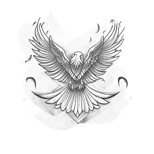 A Blackwork Tattoo Of A Majestic Eagle Playing A Musical Instrument