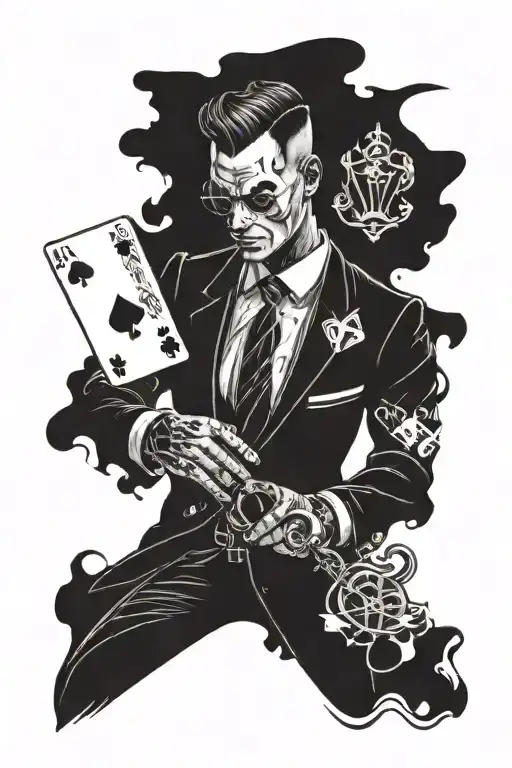 A Man In A Suit Holding An Ace Card And A Key In One Hand