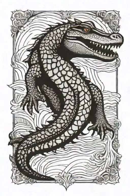 A Mystical Tarot Card Design Featuring A Crocodile As A Symbol Of Strength And Intuition