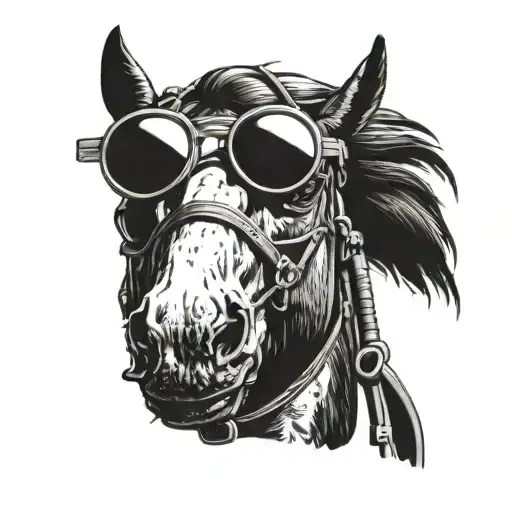 A Horse Riding Motorcycle With Sunglasses And Earphones